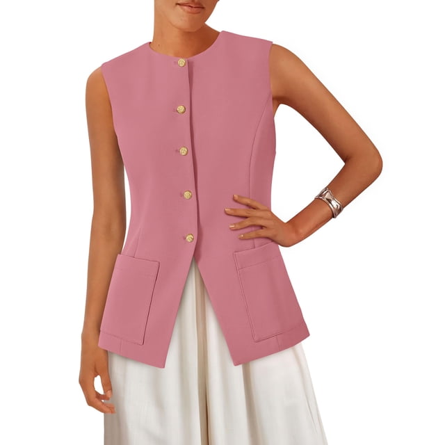 Chaleco PRETTYGARDEN Rosa Sin Mangas con Botones Talle M
