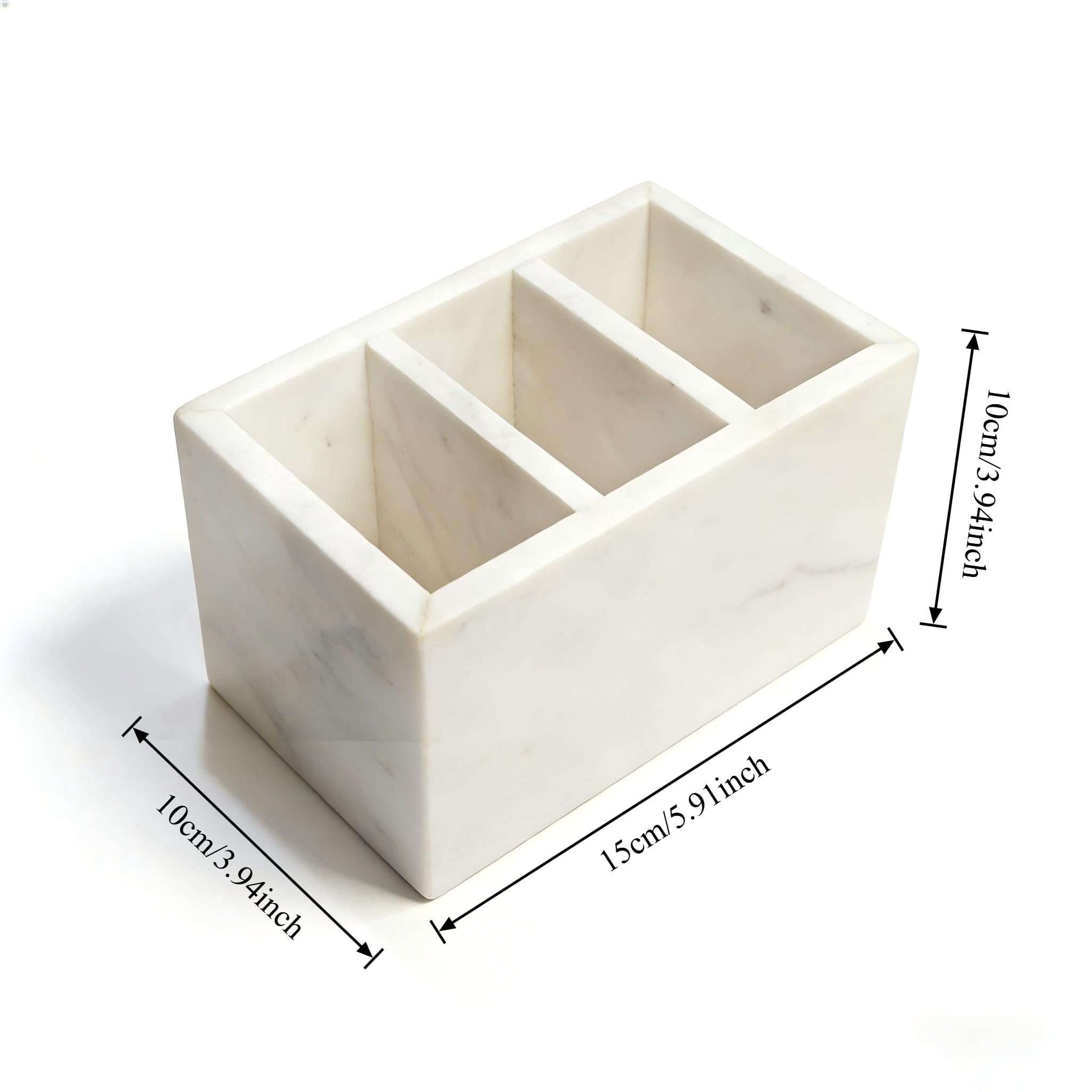 Calacatta Viola Natural Marble Desk Organizer - 3-Compartment Stone Storage Holder with Non-Slip Base for Pens, Makeup Brushes, Office Supplies & Bathroom Tools