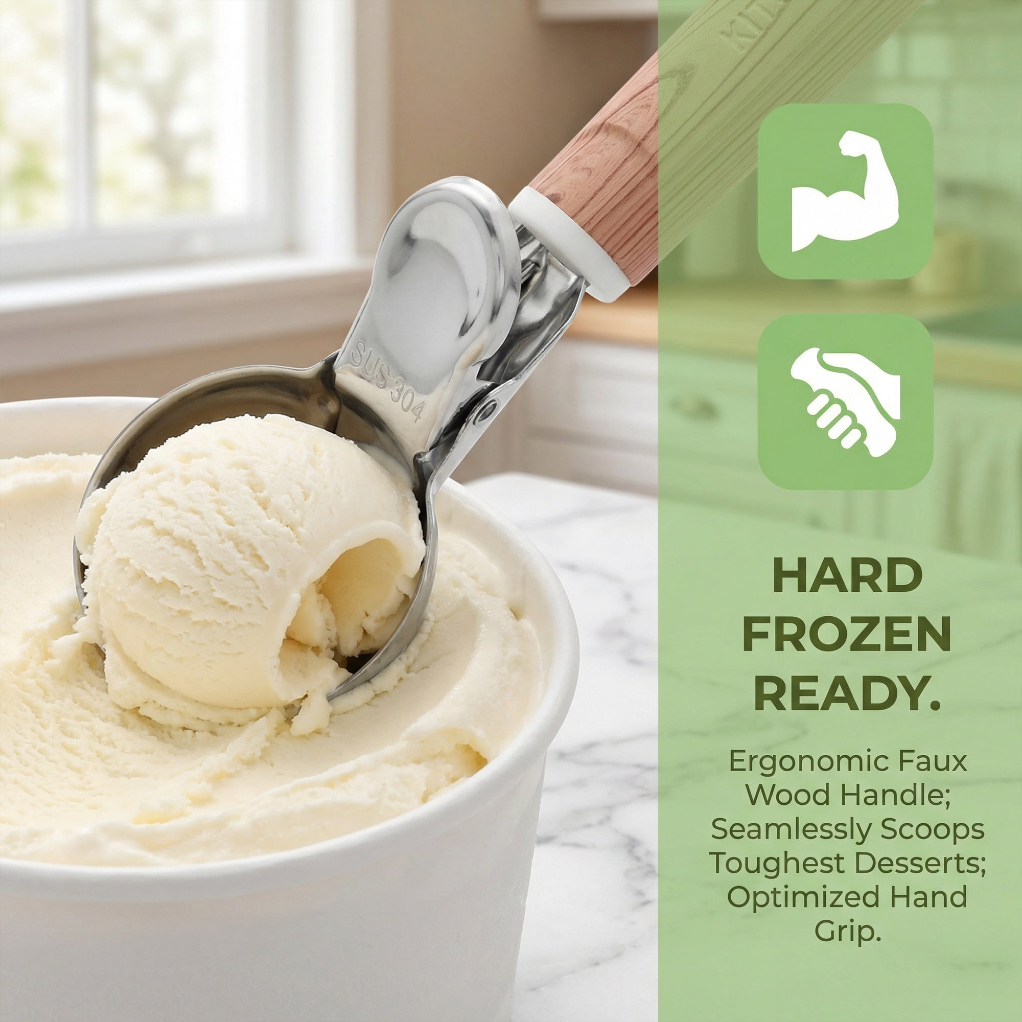 Unique Bargains Stainless Steel Ice Cream Scoop with Handle Yellow 8.1in