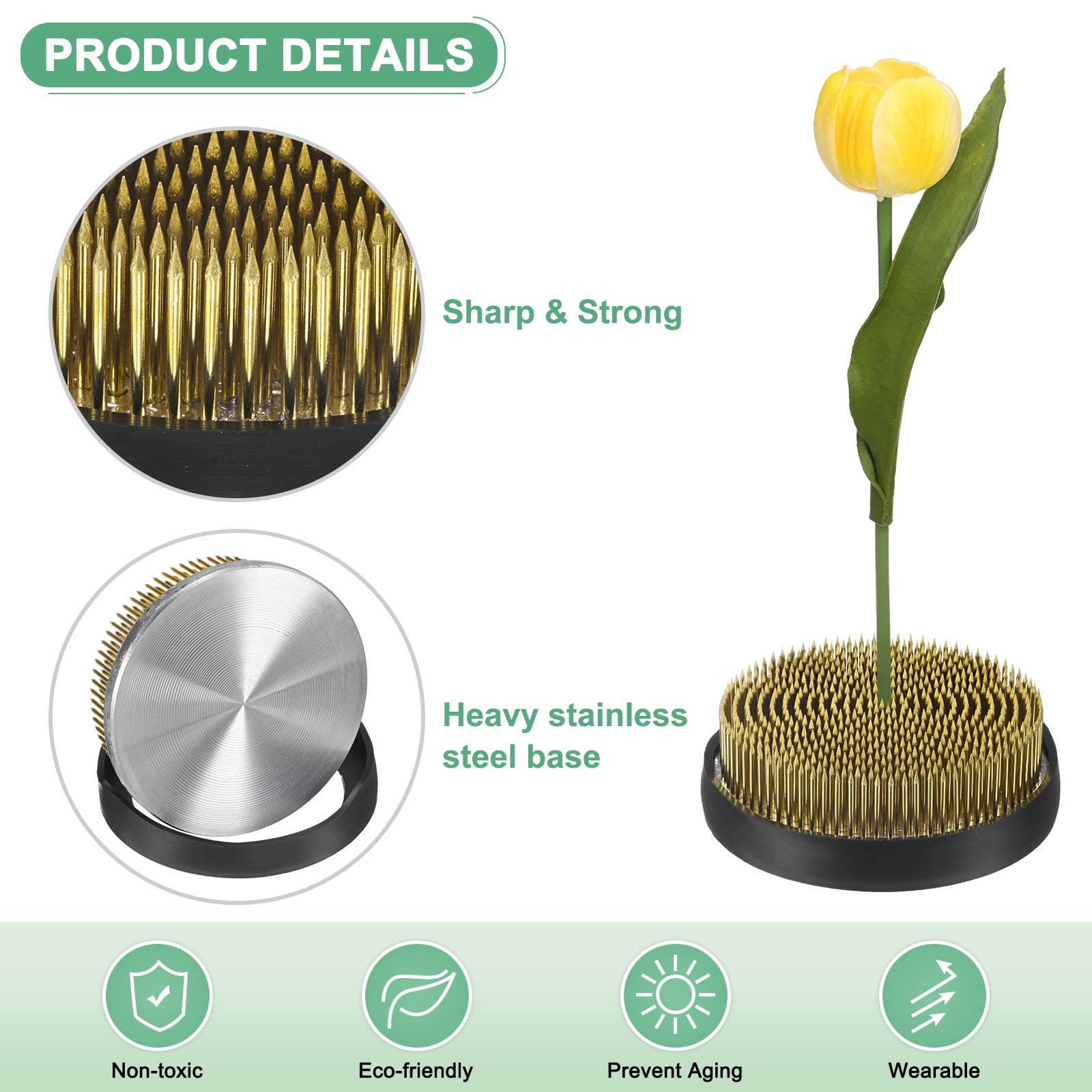 Uxcell 1pcs Flower Frog 3.74" Round Copper Flower Pins, Floral Frog W Rubber Base