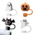 thumbnail image 3 of Clearance Items! 4Pc Halloween Straw Hats, Hilingoto Halloween Cover Soft Pumpkin Bat Covers Soft Pumpkin Bat Lids Water Cup Accessories Halloween Decor for Home Business(4*Straw Caps), 3 of 7