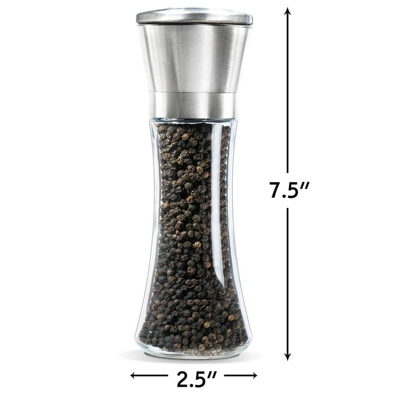 Grind Salt-Pepper Grinder Set of 2, Stainless Steel Refillable Salt & Peppercorn Shakers 7 Tall Acacia Wood