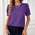 thumbnail image 2 of Stichou Women's Short Puff Sleeve Sweaters Knit Tops Trendy Crewneck Striped T Shirts Casual 2026 Summer Blouses Purple 2XL, 2 of 5
