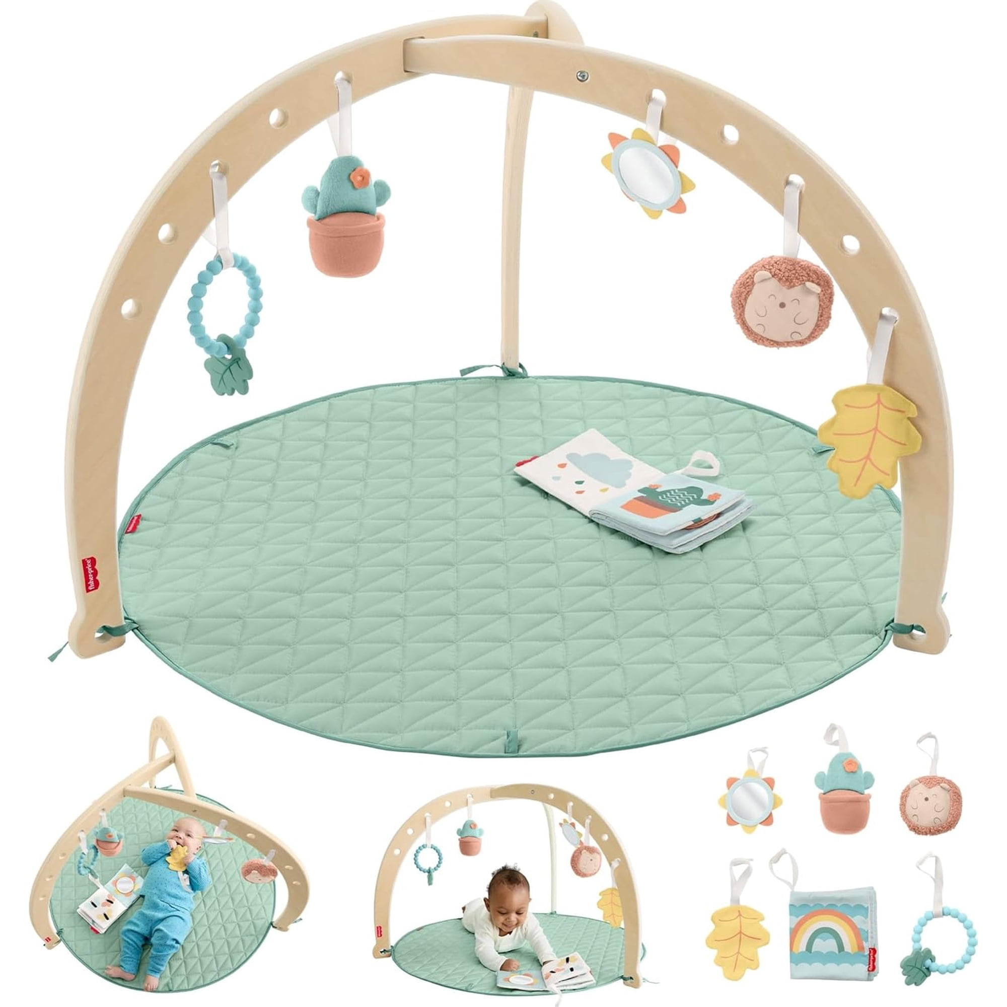 Fisher-Price Wood Baby Playmat Lay & Play Deluxe Activity Gym with Wooden Frame & Tummy Time Sensory Toys for Newborns 0+ Months