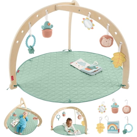Fisher-Price Wood Baby Playmat Lay & Play Deluxe Activity Gym with Wooden Frame & Tummy Time Sensory Toys for Newborns 0+ Months