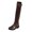 Brown, variant on Women Two Tone Panel Low Block Heel Over The Knee Leather Boots Round Toe Slip On Footwear For Casual Outdoor