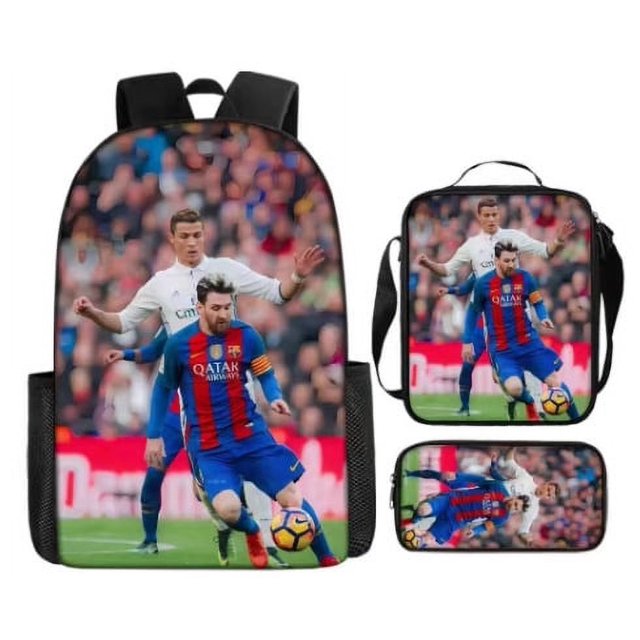 Soccer Star Printed Backpack Three-piece Set, Youth School Bag, Student Backpack-SinKeeU
