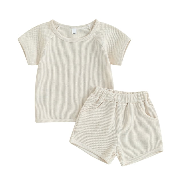 Plebaso Boys Girls casual Summer Solid Color Short-Sleeved Shorts Two-Piece Set Kids Summer Clothes Suits