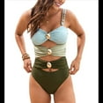 thumbnail image 1 of Traje de Baño de una Pieza para Mujer, con Corte de Color y Bloques de Color, con Aros Dorados y Ribetes. Verde S, 1 of 10