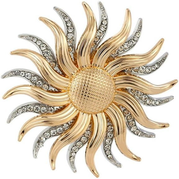 Rhinestone Sun Brooch Pin for Women Men Fashion Gold Tone Celestial Brooches Lapel Pins Dainty Suit Hat Dress Accessories Birthday Holiday Anniversary Jewelry Gift