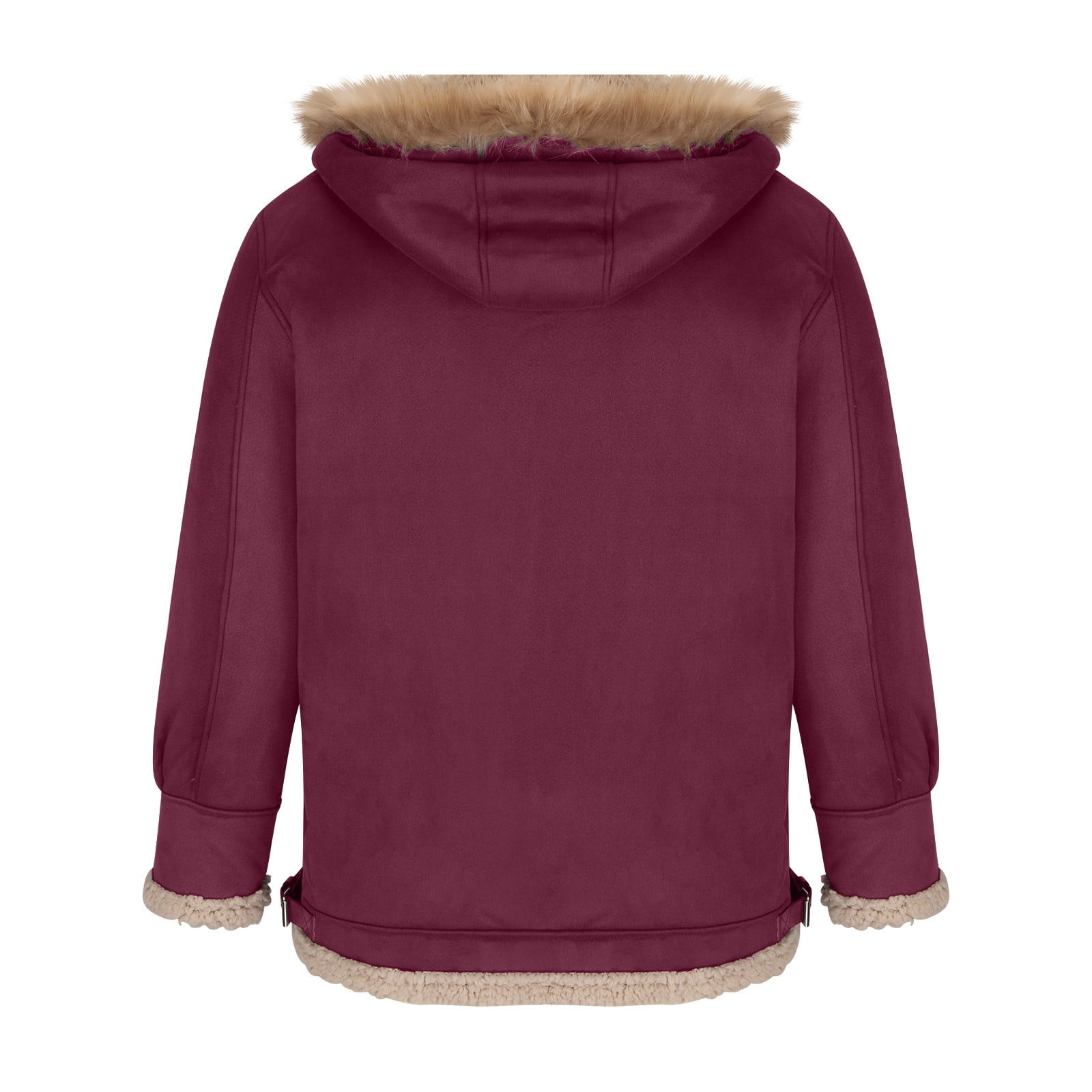 CHEEREAM Faux Leather Jacket Men Suede Faux Fur Jacket Outwear Coat with Hooded Winter Casual Sherpa Lined PU Leather Overcoat Wine L