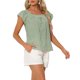 thumbnail image 4 of INSPIRAR CHIC Blusa de Mujer de Verano con Cuello Cuadrado y Mangas Cortas de Gingham en Verde y Blanco, 4 of 6