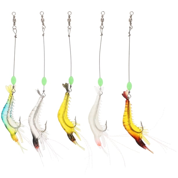 EeaseMX señuelos biónicos para pesca de camarones, cebos artificiales con anzuelo (color de simulación + rojo camarón + transparente + blanco luminoso + amarillo)