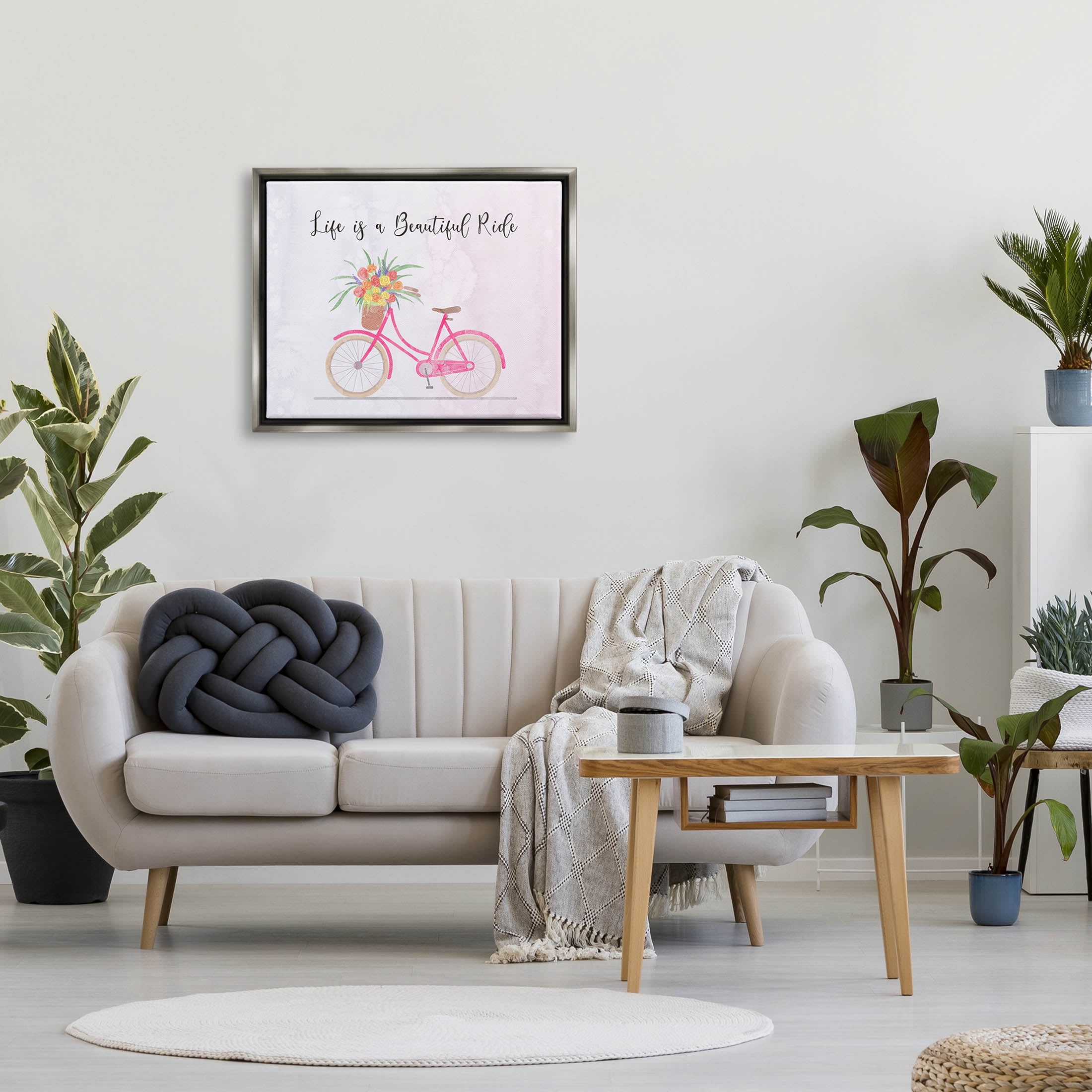 Life Is A Beautiful Ride Bicycle Inspirational Graphic Art Luster Gray Framed Art Print Wall Art