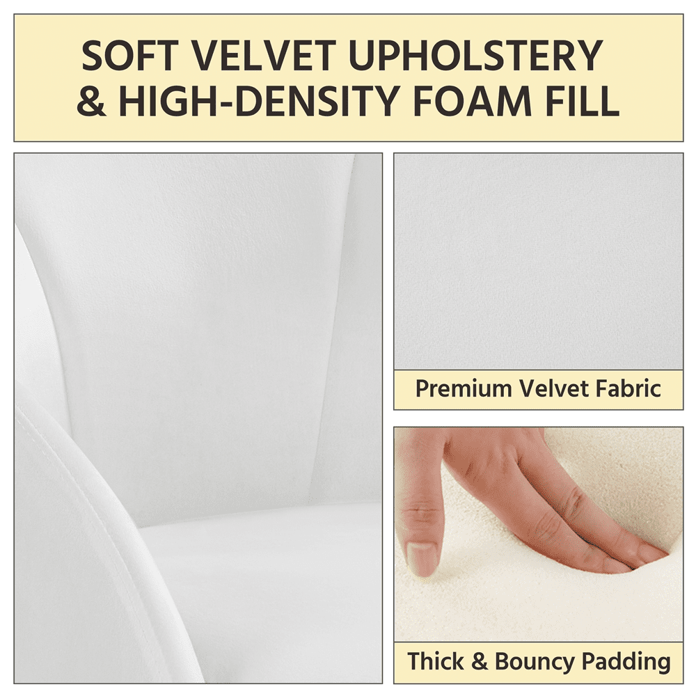 Alden Design Flower Shape Velvet Accent Chair with Golden Metal Legs for Livingroom, White