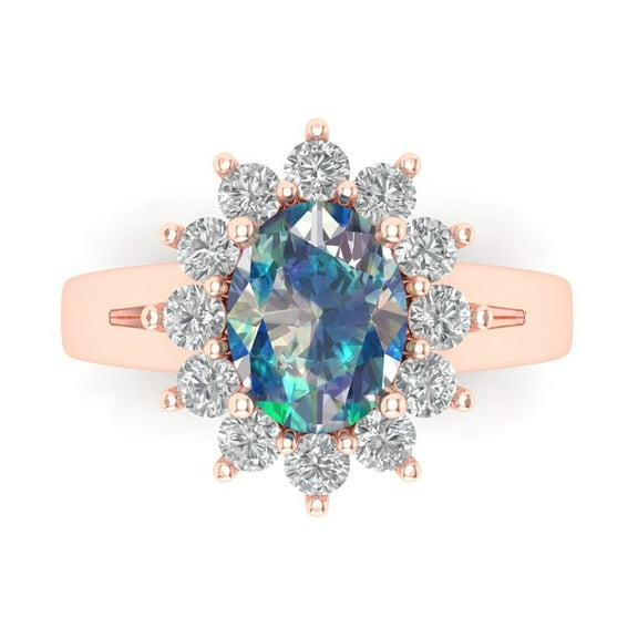 Clara Pucci 14K Rose Gold 2.72ct BlueMoissanite Halo Ring for Women