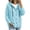 Light Blue(Ladies Hoodies ), variant on Button Down Waffle Hoodie for Women Loose Fit Drawstring Patch Pocket Long Cardigan