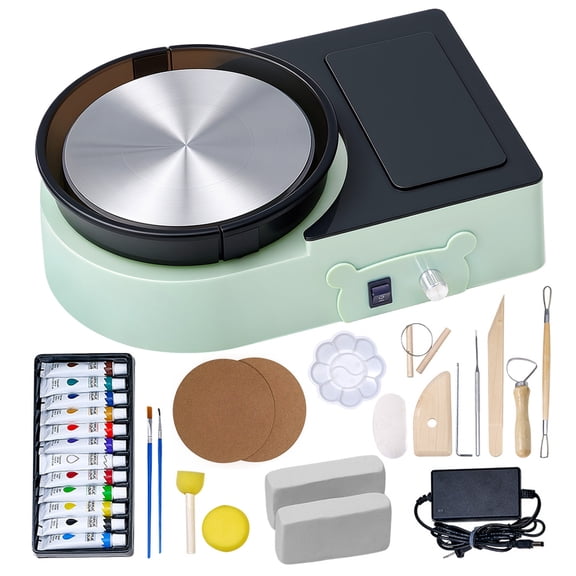 VEVOR Mini Pottery Wheel, 6 inch Turntable, Forward and Reverse Rotation, Adjustable Speed, Electric Clay Wheel for Kids and Adults, with Clay Shaping Tools, for Home DIY, Pottery Classes, Green