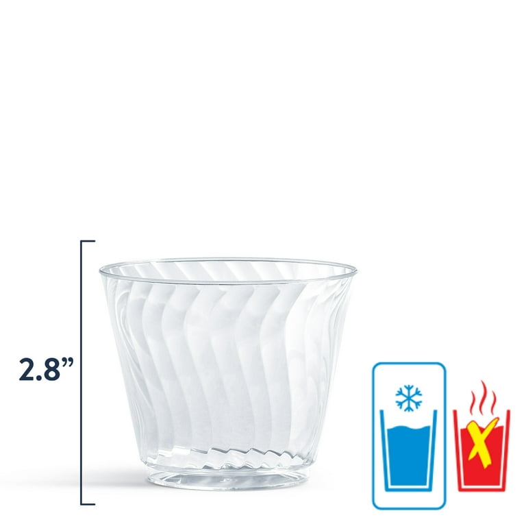 6 Clear 16 oz Crystal Cut Plastic Drinking Glasses - Disposable Tableware