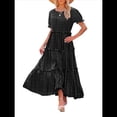 thumbnail image 2 of Vestidos Florales Bohemios Informales de Verano para Mujer, Vestido Maxi de Corta Abullonada con Bolsillos. Negro M, 2 of 7