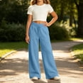 thumbnail image 6 of Timegard Girls Sweatpants Kids Wide Leg Pants Elastic High Waist Loose Comfy Lightweight Trousers Fall, 6 of 8