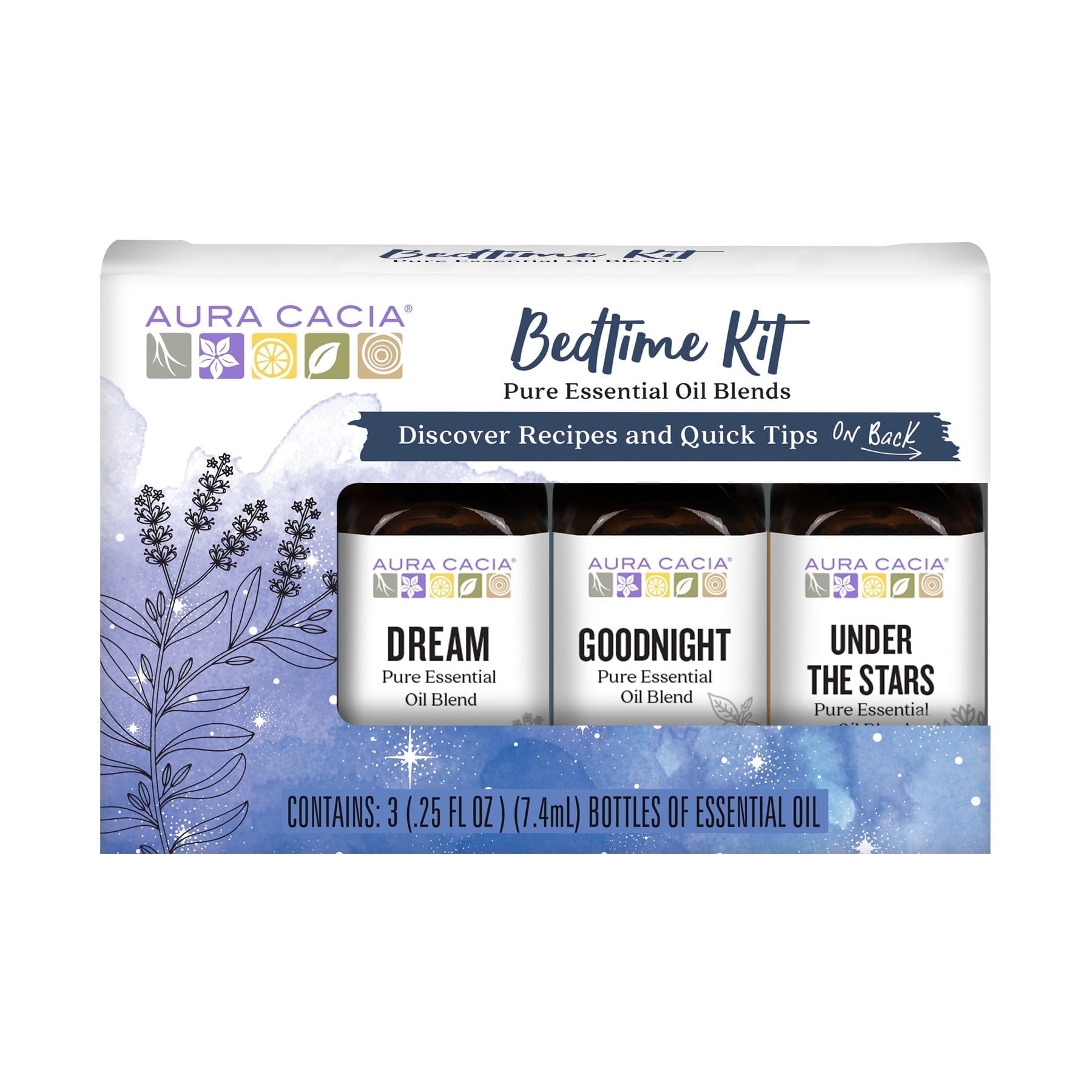 Aura Cacia Pure Essential Oil Blends, Bedtime Kit, 0.25 fl oz (3 Piece)