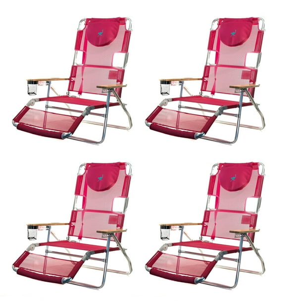 Ostrich 3-N-1 Chaise de Plage Inclinable en Aluminium Léger Rose (4 Pièces)