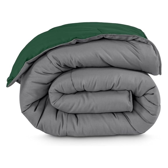 Full Comforter - Reversible Colors - Goose Down - Ultra-Soft - Premium 1800 Series - All Season Warmth - Bedding Comforter (Full, Grey/Forest Green)