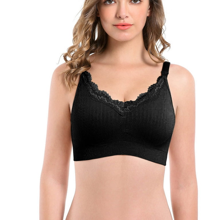 YWDJ Nursing Bras No Underwire Front Closure Front Clip Zip Snap Maternity  Front Hook Front Close Breathable Seamless Ladies Traceless No Steel Ring  Front Buckle Breastfeeding Underwear Black M 