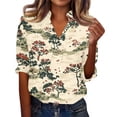 thumbnail image 6 of OIOLOYJM Polo Shirts for Women Floral Print 3/4 Sleeve V-Neck Golf Shirts Spring Lapel Athletic Loose Fit T-Shirt Trendy Business Activewear Khaki 2XL, 6 of 7