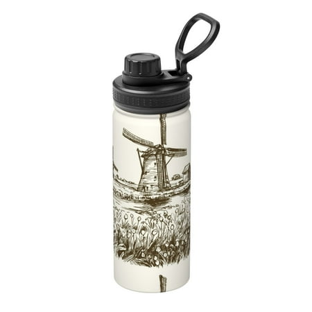 

Ocsxa Dutch Windmill Print 18oz Stainless Steel Water Bottle Unisex Water Bottle Insulated Sports Water Cup Flask for Cold Water Drinks/Sports/Travel/Car/School
