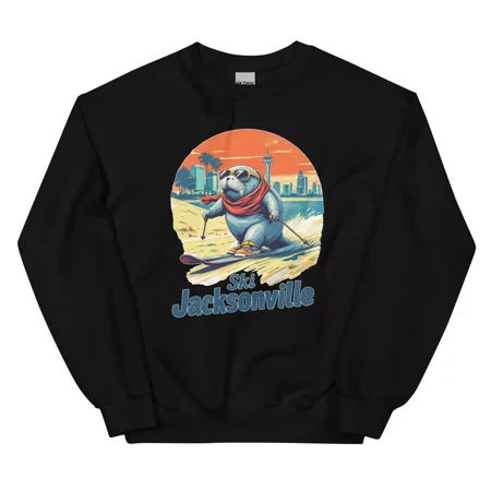 Seasonal Sweatshirt, Ski Jacksonville Manatee Skiing Skier Animal Crewneck Sweatshirt