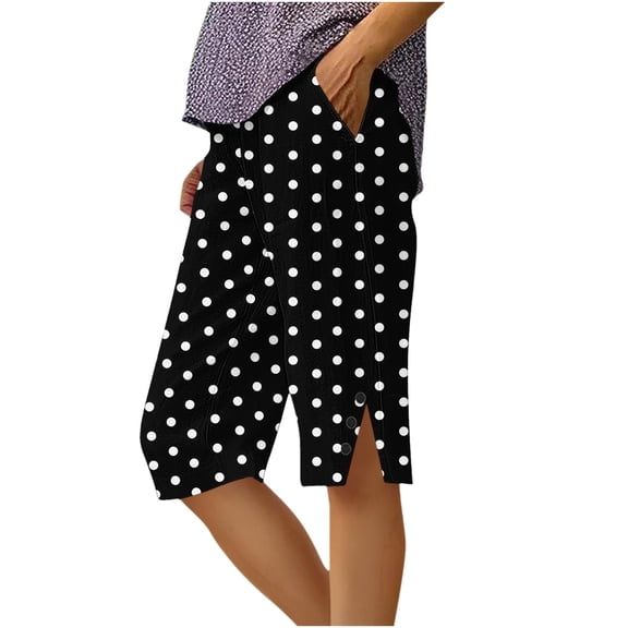 Womens Summer Shorts with Pockets High Waist Polka Dot Side Slit and Button Five Quarter Shorts