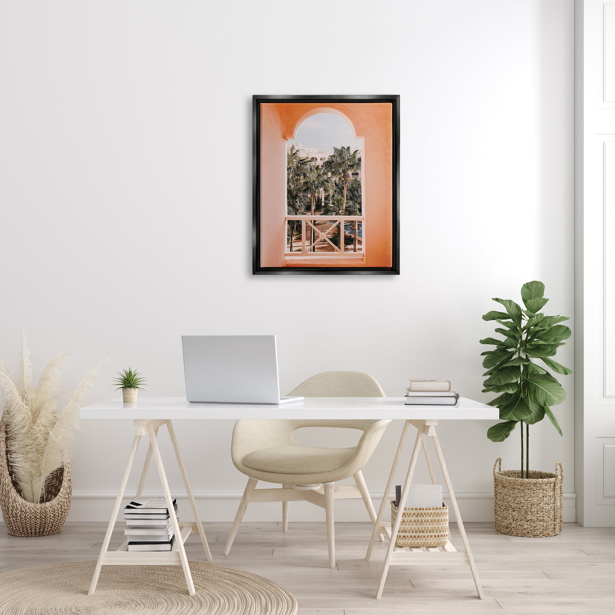 Stupell Tropical Palm Trees Window View Landscape Photography Black Floater Framed Art Print Wall Art