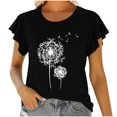 thumbnail image 2 of Birdeem Mode Femmes Col Rond Manches Courtes T-Shirt à Volants Imprimé Hauts Blouse d'Été, 2 of 8