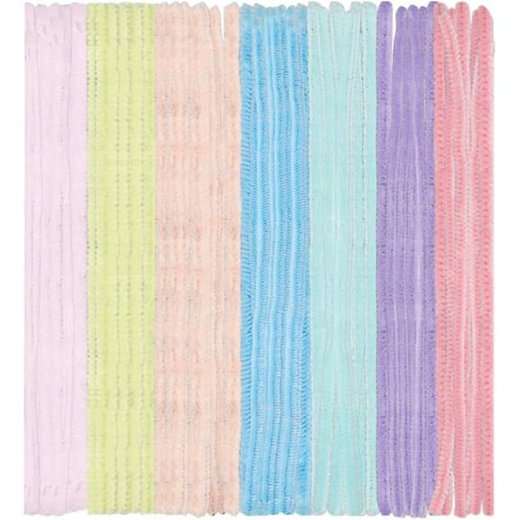300Pcs 12in x 6mm Pipe Cleaners for Crafts Chenille Stems 7 Light Colors Bulk Fleece Fur Christmas Soft Handmade DIY Arts Projects Plush Animal Flower Creative Fun Decor Gift Pink Blue Yellow