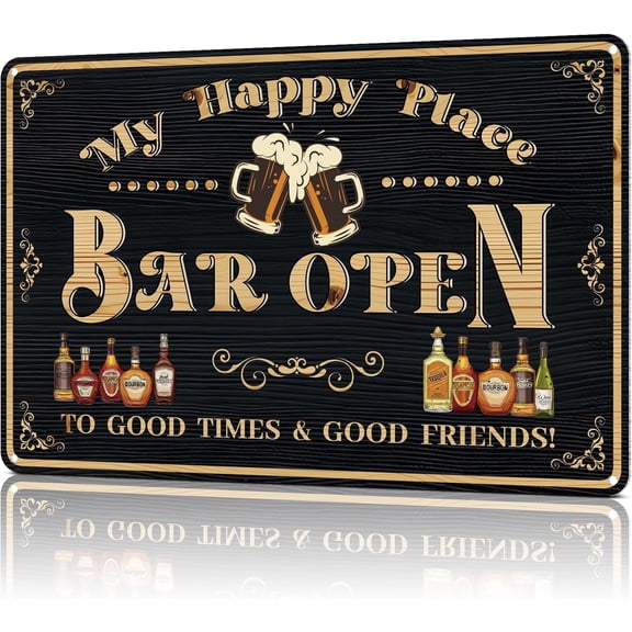 Bar Open Metal Tin Sign, 12 x 8 Inch Vintage Aluminum Wall Decor for Home Bar, Man Cave, Basement, Pub, Garage, Beer Bar Accessories and Gifts