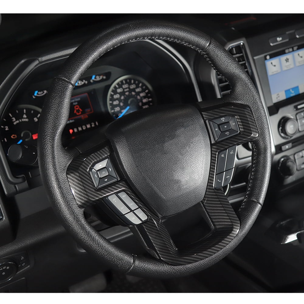 CheroCar ABS Carbon Fiber Steering Wheel Cover Trim for 2015-2020 Ford F150
