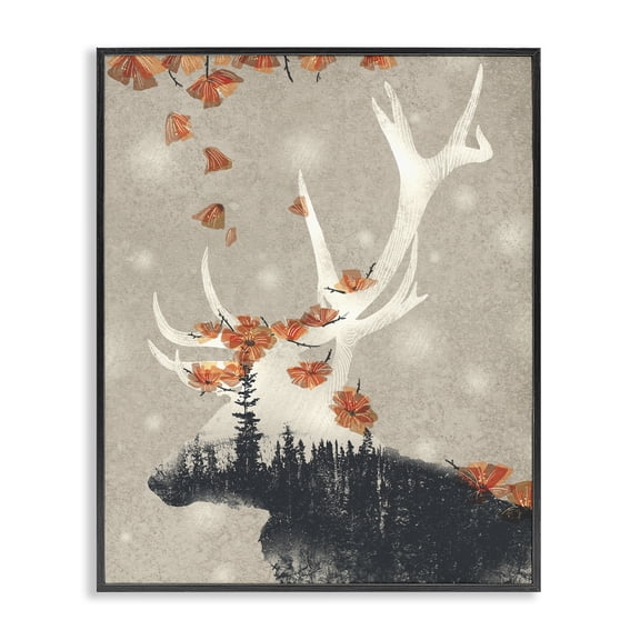 Stupell Industries Traditional Forest Elk Silhouette Orange Florals Black Framed Giclee Art, 11 x 14, by Ziwei Li