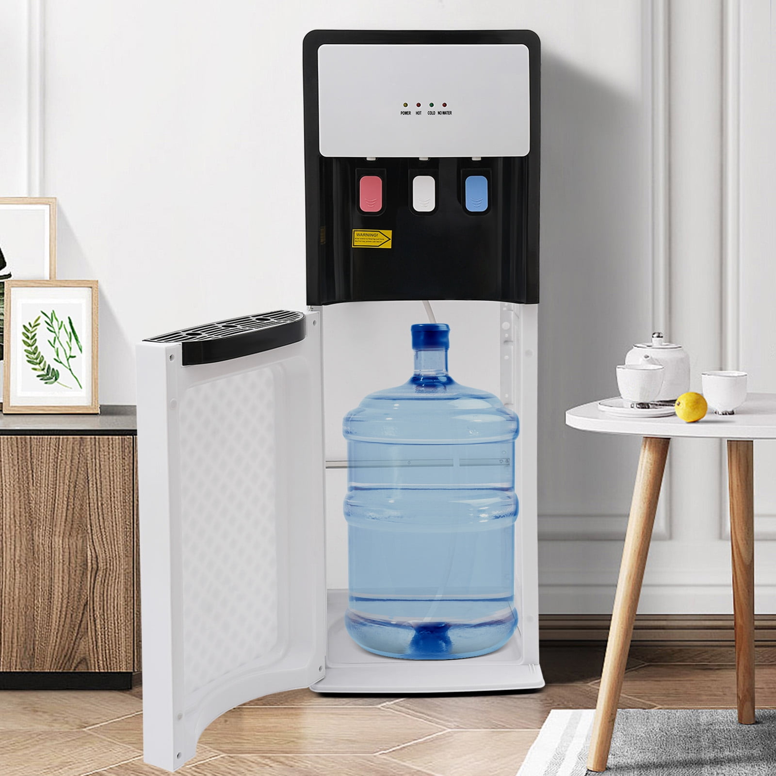 White PP Water Dispenser Bottom Loading Water Cooler for 5 Gal Bottles with Indicator Lights