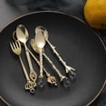 thumbnail image 6 of 6 Pieces Spoon Sets Retro Spoon Dessert Table Decoration Spoon Small Royal Style Metal Golden Carving Coffee Spoon Snack Fruit Skewers Dessert Fork Kitchen Tool Teaspoon, 6 of 10