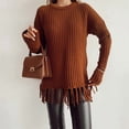 thumbnail image 5 of Women'S Tassel Fringe Sweater Long Sleeve Crew Neck Pullover Fall Knitted Tops Brown S, 5 of 7