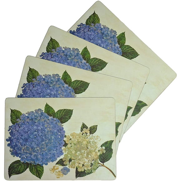 Lunfar Set of 4, Cork Placemats Thick Cork Place Mats for Kitchen and Dining Tables, Easy Clean Table Mats (12" x 16" Rectangular Set of 4, Hydrangea Floral)