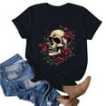 thumbnail image 2 of Tops for Women under $5 Short Sleeved Printed Round Neck T-shirt 1-Black S, 2 of 6