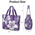 thumbnail image 3 of Tote Bag for Women - Purple Butterflies and Lilies Shoulder Bag - Large Utility Work Duffle Bag with Zipper Handbag for Travel, Work, Sprots, 3 of 5