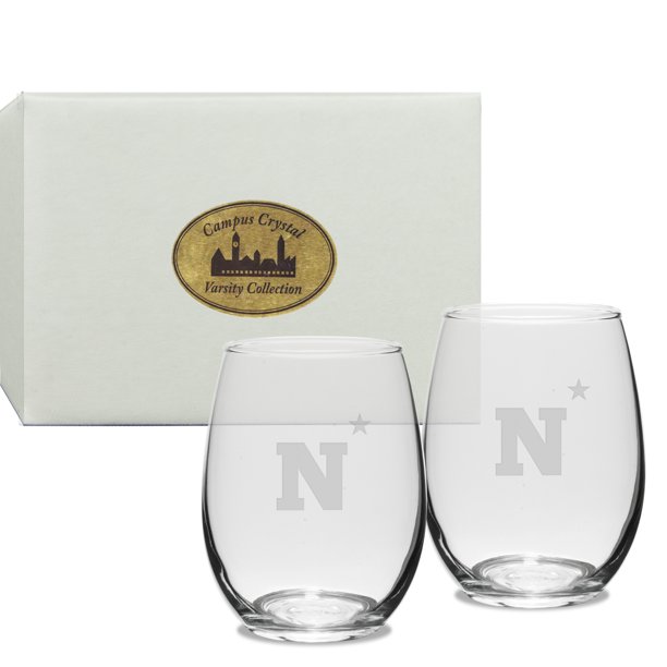 United State Naval Academy Deep Etched Stemless Wine Glass Set of 2
