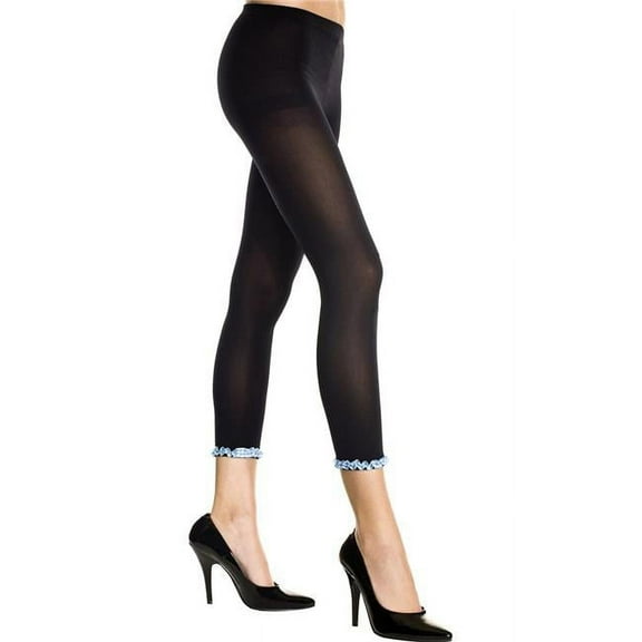 Music Legs Women's 35739-BLACK-BLUE Ruffled Anklet Opaque Thigh High Leggings; Black & Blue 35739-BLACK/BLUE