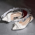 thumbnail image 4 of KEGIRLOM Women's Fashionable Casual Solid Color Pointed Toe Closed Toe Heels Versatile High Heels Shoes White 8.5, 4 of 9