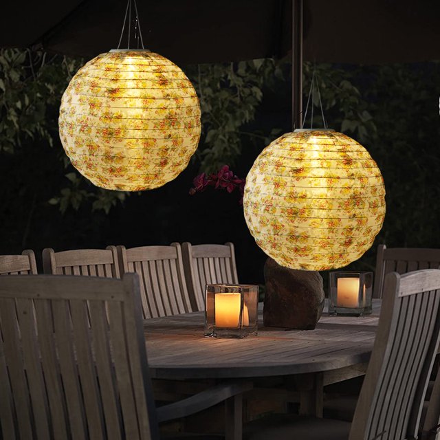 Linterna Linterna Lámpara Linterna solar Decoración Iluminación automática Colgante redondo para decoración de jardín de infantes (2 piezas)