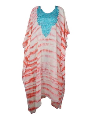 Mogul Women Kaftan Maxi Dress, Embroidered Caftan Red Blue Tie Dye Lounger, Summer MaxiDress, Boho Fall, Gift for Her, Plus Size 4XL